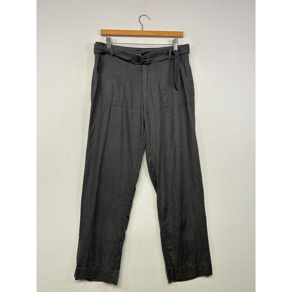 Coastal Minimalist Cynthia Rowley Womens Size 8 Gray 100% Linen Wide Leg Pants